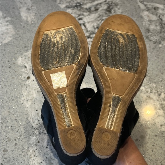 Tory Burch Black and Tan Wedge Sandals - Picture 7 of 12